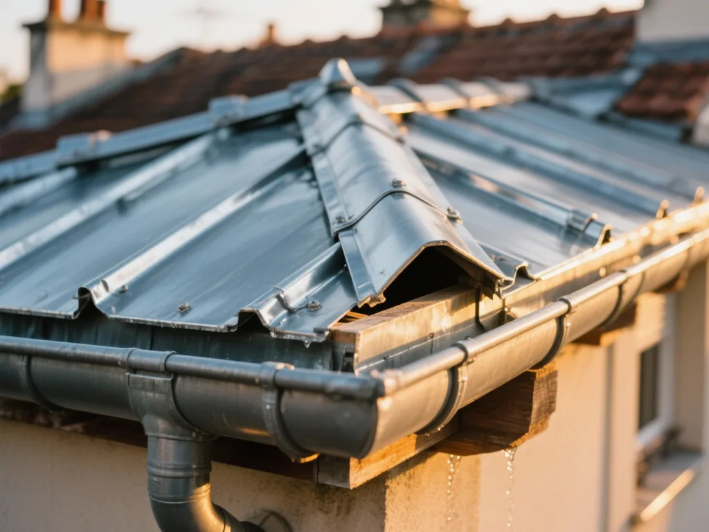 Détail de zinguerie sur toiture en France