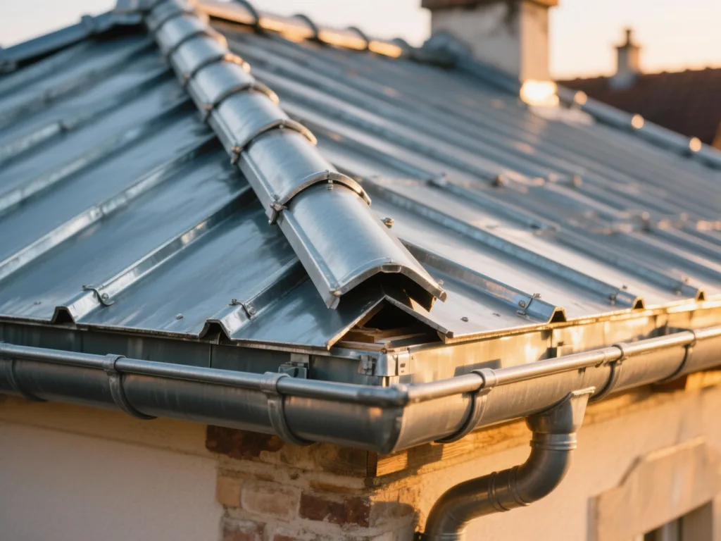 Détail de zinguerie sur toiture en France