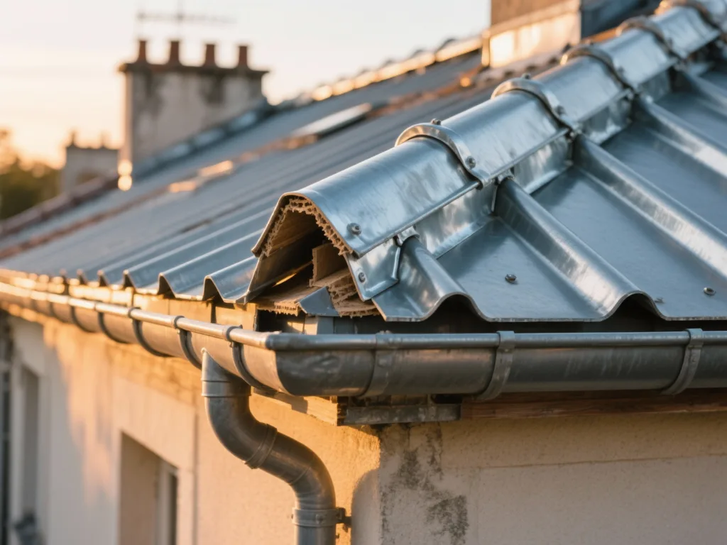 Détail de zinguerie sur toiture en France