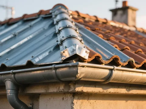 Détail de zinguerie sur toiture en France