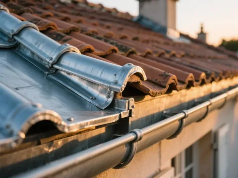 Détail de zinguerie sur toiture en France